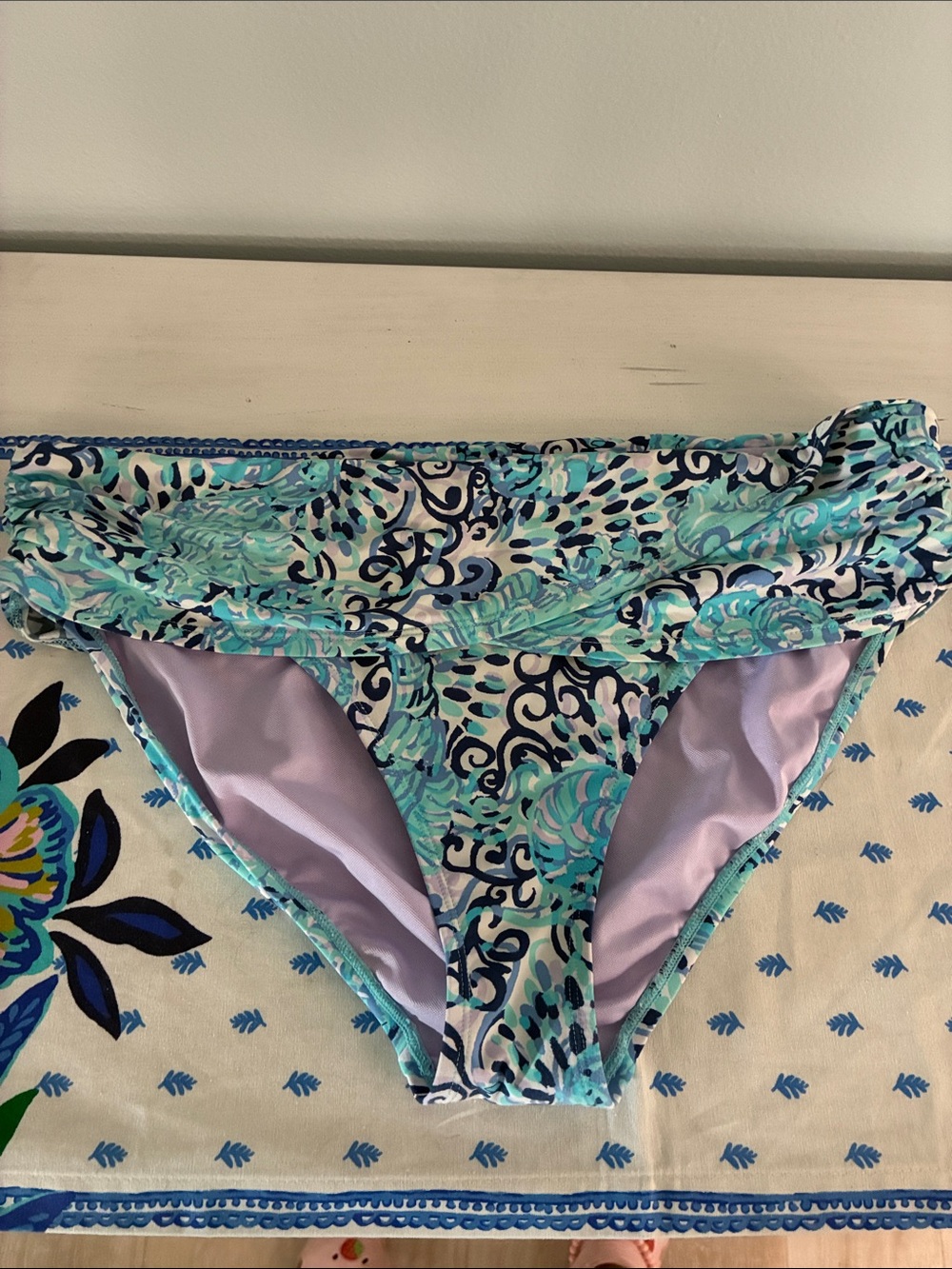 Lilly Pulitzer Aqua & Navy Floral Bikini Bottom